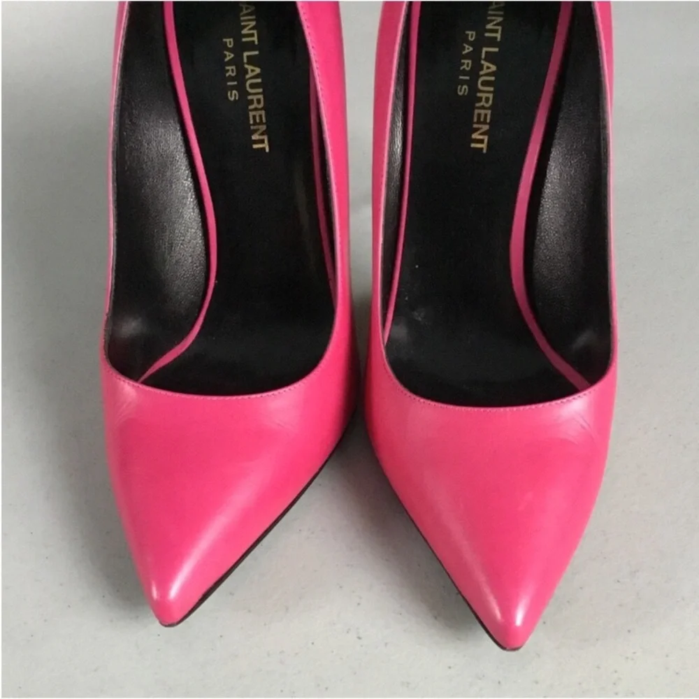 SAINT LAURENT AUTHENTIC COLOR FUCHSIA SLIM HEEL POINTY TOE LEATHER SIZE 38 - Picture 13 of 16